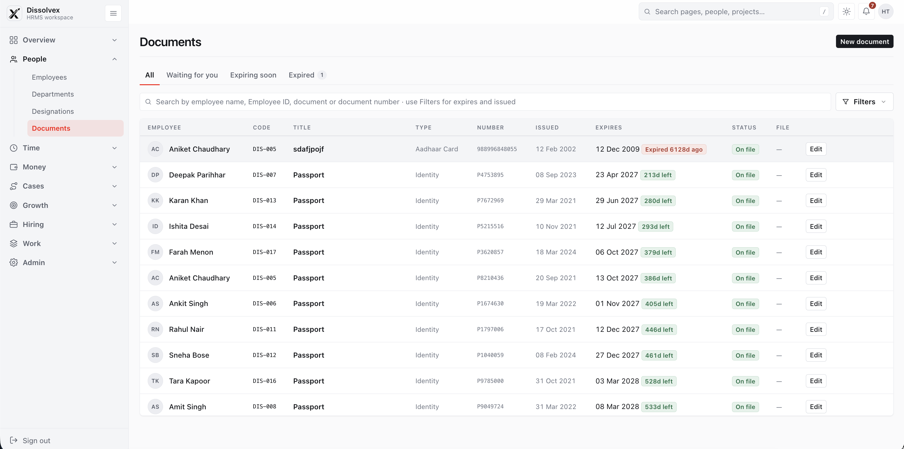 Employee Documents and Records Repository — dissolveX HRMS