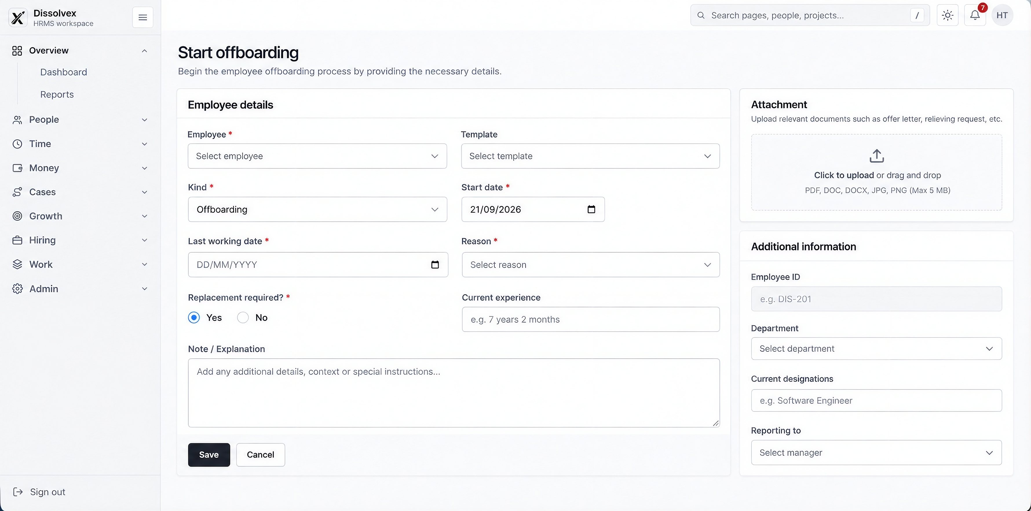 Employee Resignation and Exit Request Portal — dissolveX HRMS